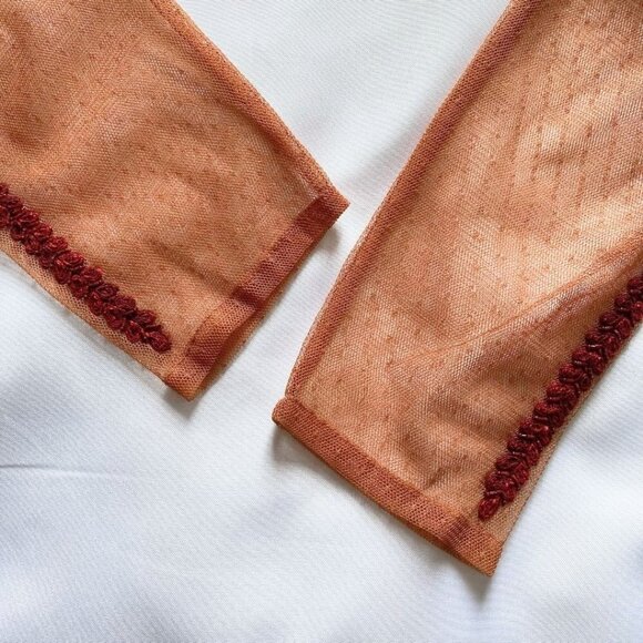 SUNDANCE JOURDAN BURGUNDY PEACH BEADED SEQUIN SHEER TOP - M - Picture 7 of 9